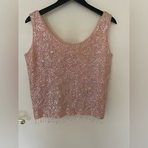 Vintage 1960s Pink Beaded and Sequin 100% Wool Sweater